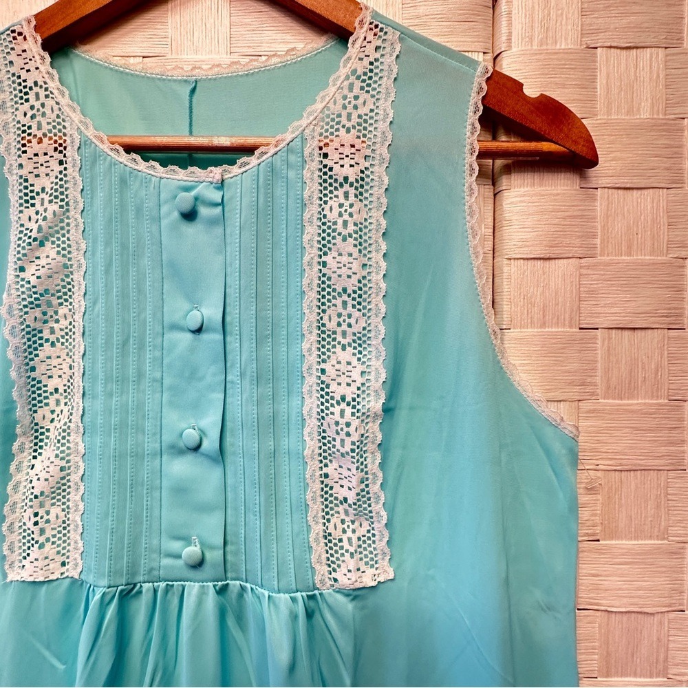 Vintage Gossard Artemis Aqua Blue Lace Pintuck Maxi Nightgown 5244 Small USA - Picture 6 of 11
